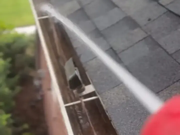 Flushing a cleared gutter with the hose in Wesley Chapel